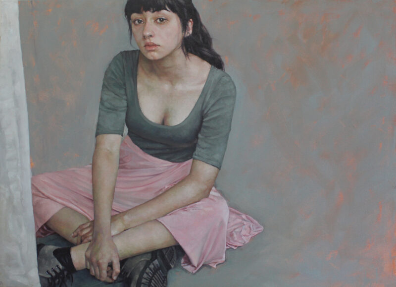 Behind the curtain oil on canvas 80x110cm